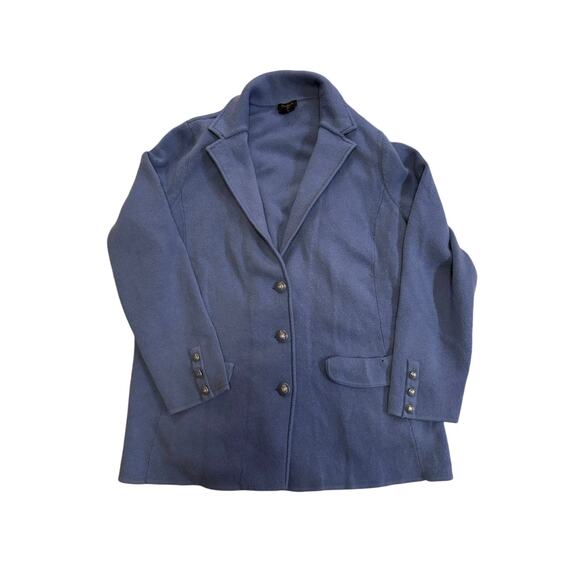 Talbots Plus 1X Blue Merino Wool Double-Breasted Cardigan Blazer - Picture 1 of 4